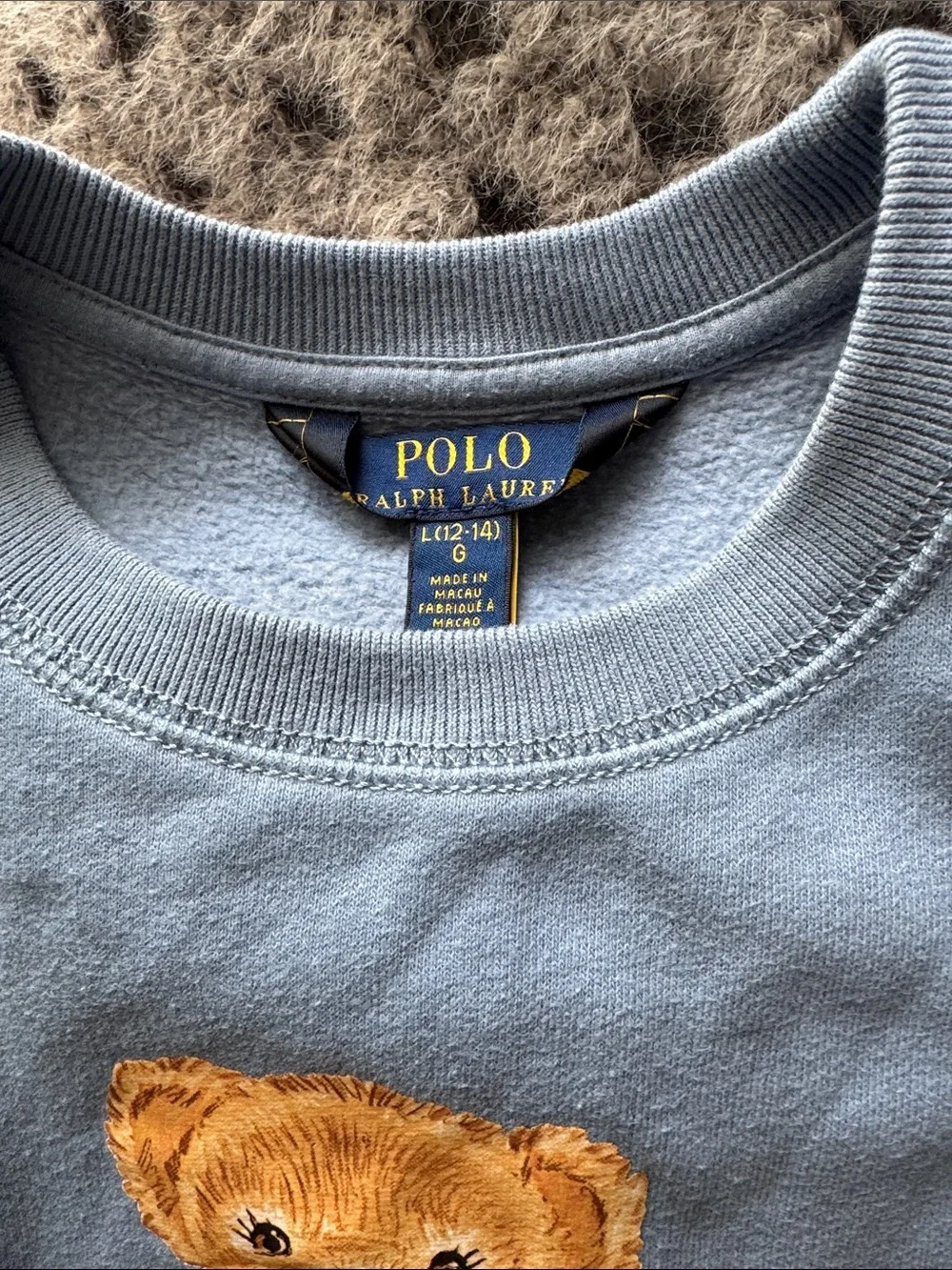 Ralph Lauren Light Blue Polo Bear Sweatshirt for Kids